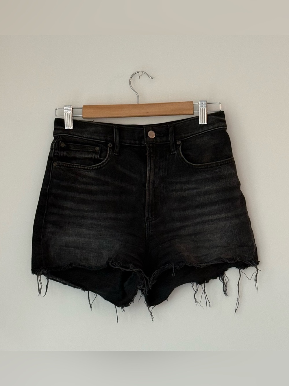 Aritzia Denim Forum The Arlo Short Black High Rise Distressed Shorts Size 27